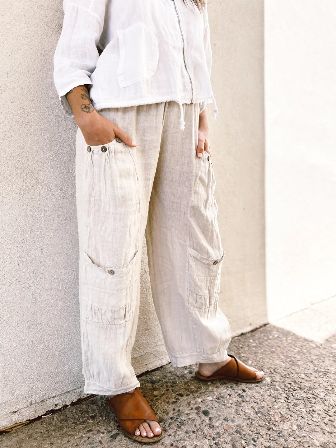 Meo Linen Siena Button Pant (Beige)