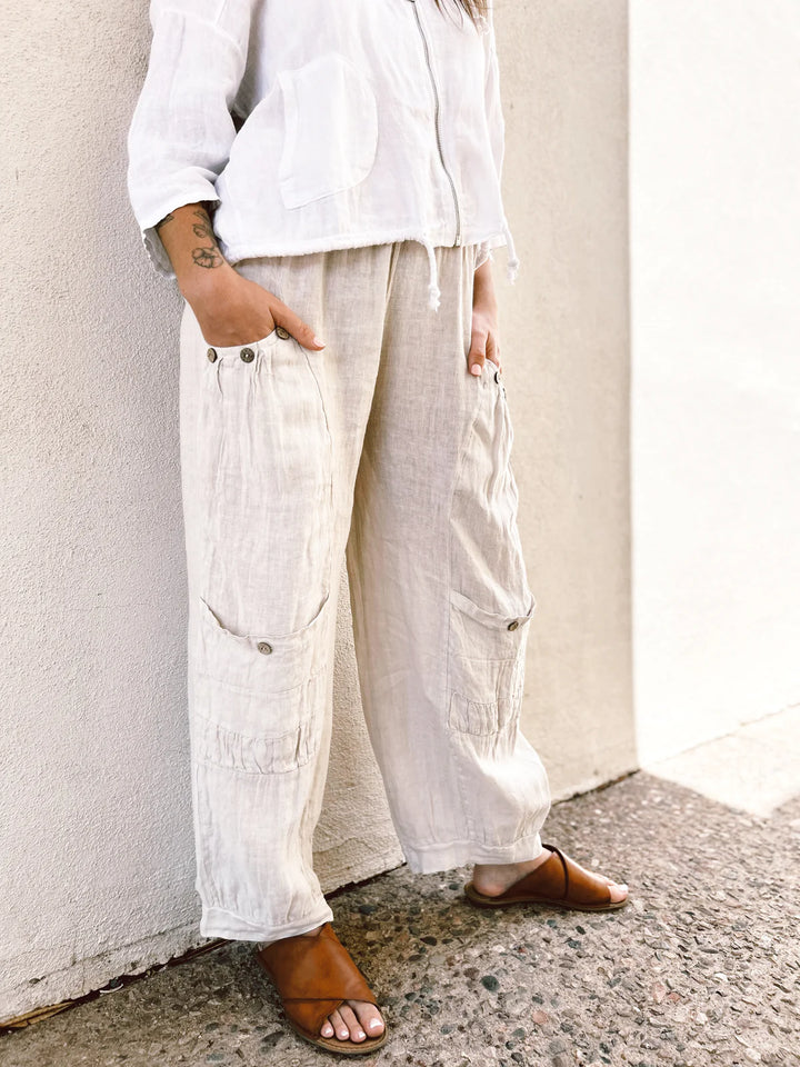 Meo Linen Siena Button Pant (Beige)
