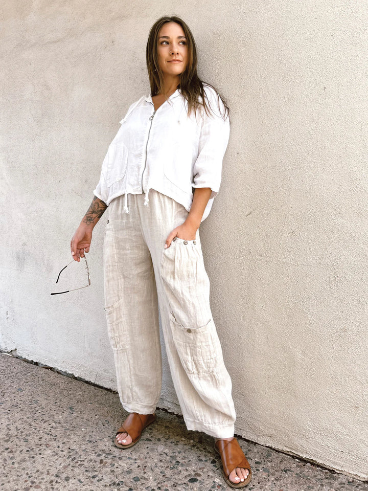Meo Linen Siena Button Pant (Beige)