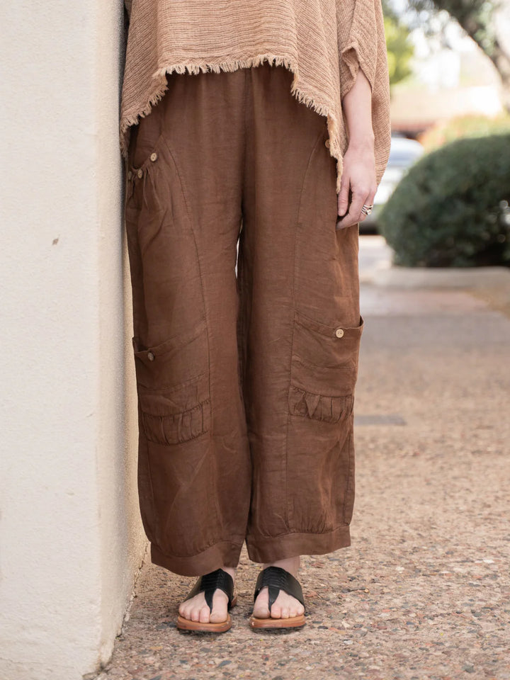 Meo Linen Siena Button Pant (Coffee)