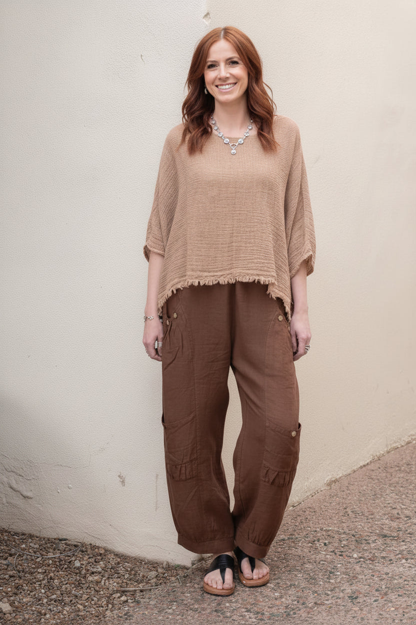 Meo Linen Siena Button Pant (Coffee)