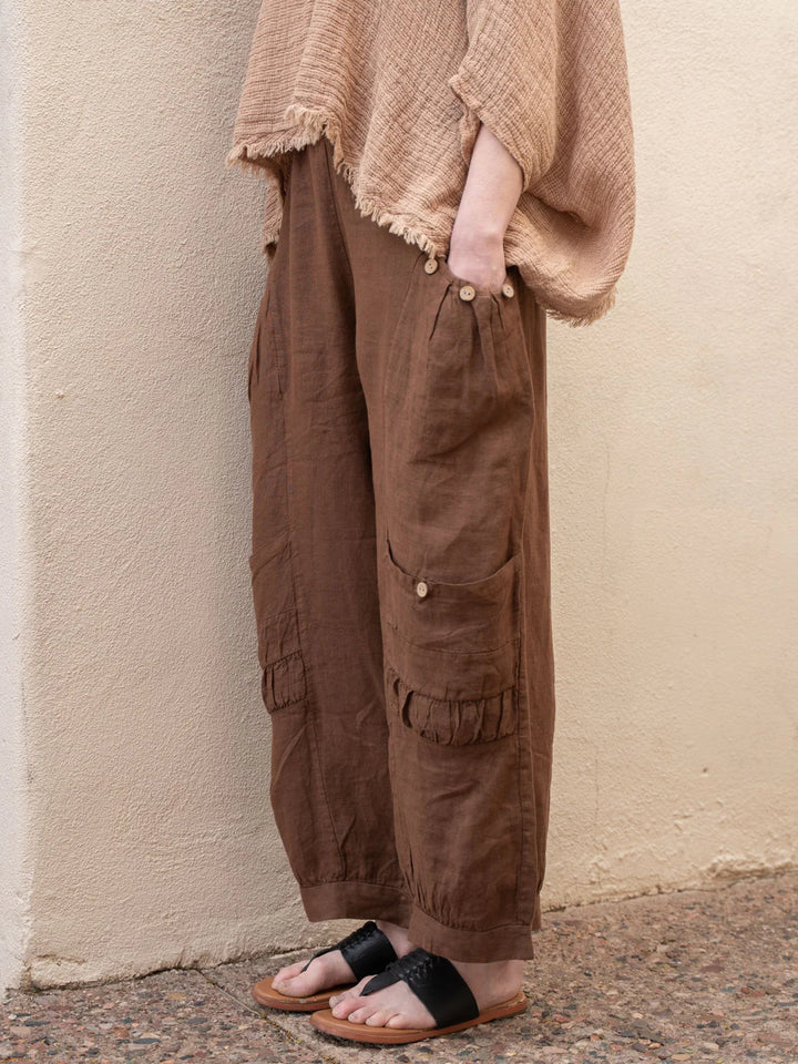 Meo Linen Siena Button Pant (Coffee)