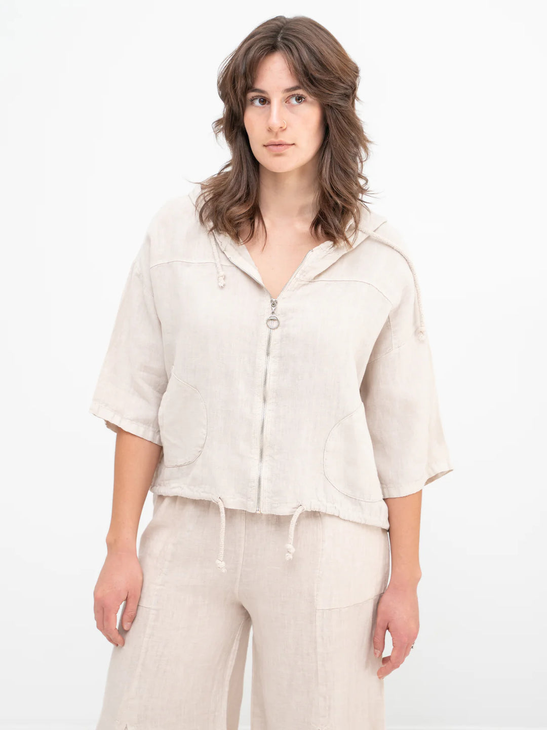 Meo Linen Bomber Jacket (Beige)