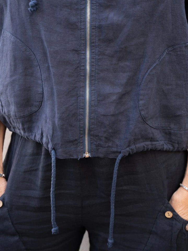 Meo Linen Bomber Jacket (Navy)