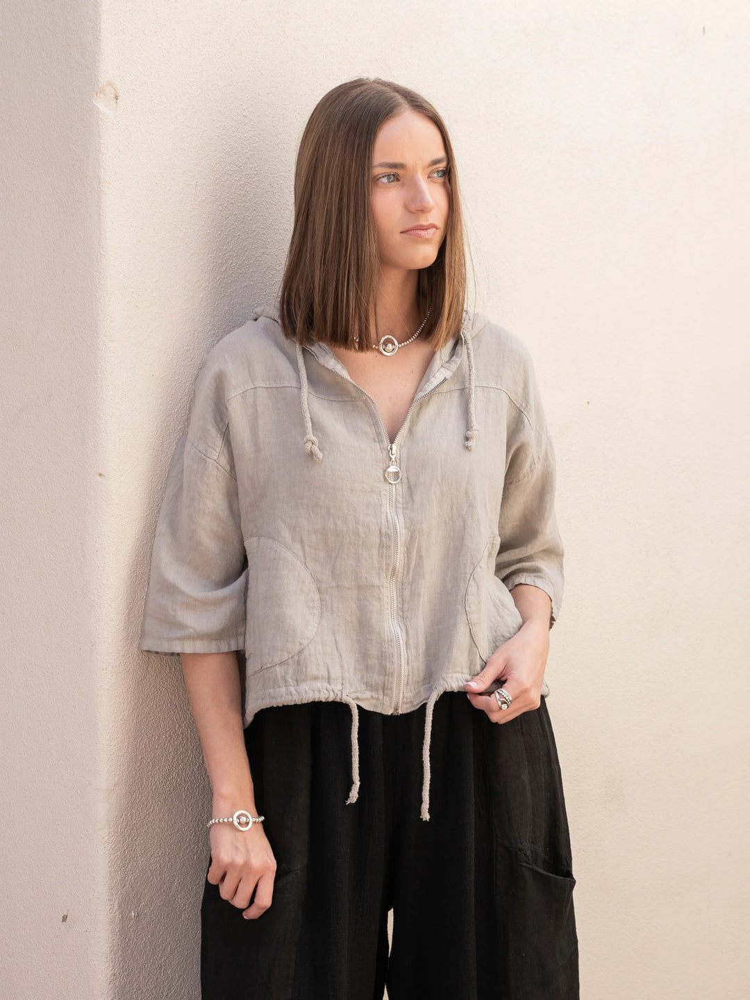 Meo Linen Bomber Jacket (Taupe)