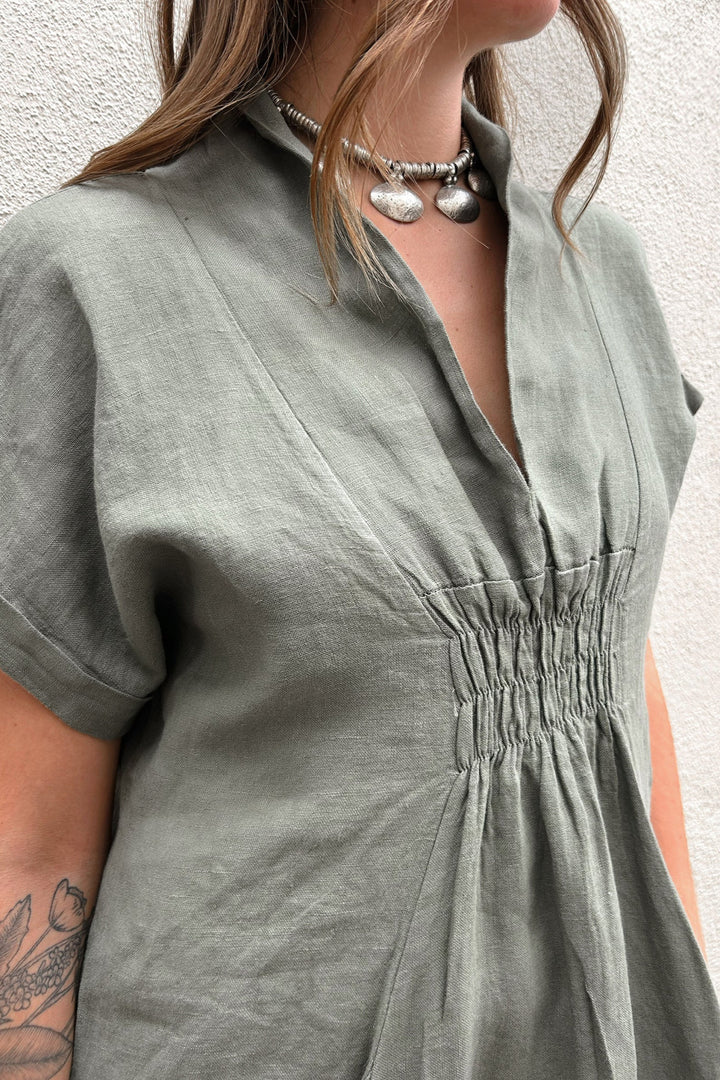 Meo Linen Pocket Dress (Olive)