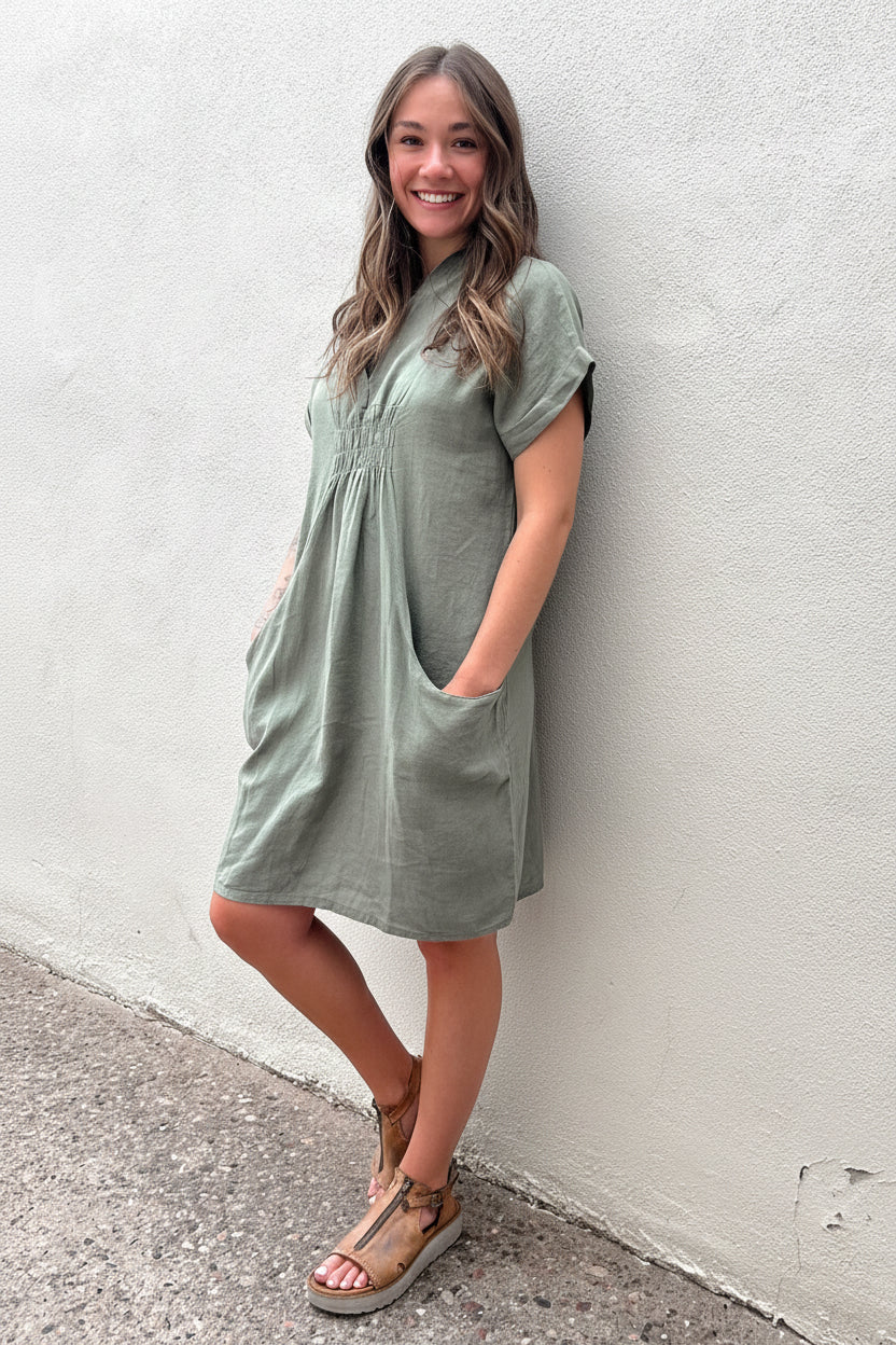 Meo Linen Pocket Dress TALL (Olive)