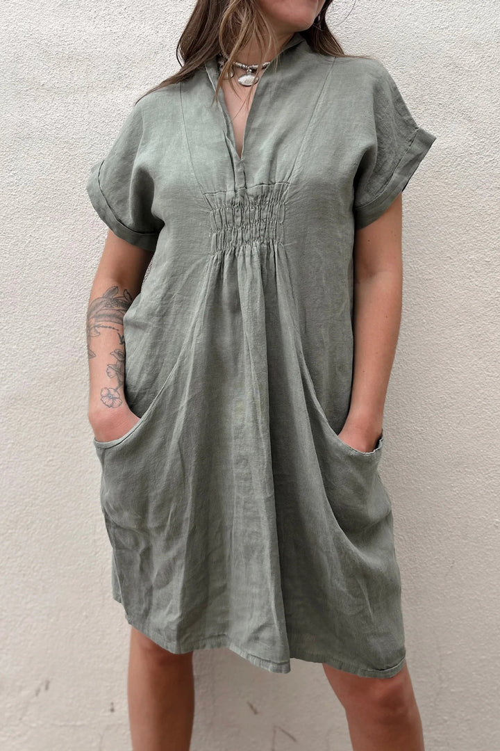 Meo Linen Pocket Dress (Olive)