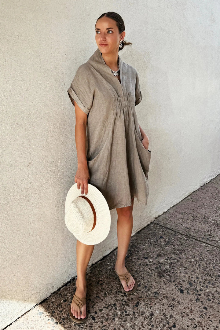 Meo Linen Pocket Dress (Taupe)
