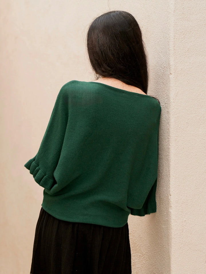 Meo Knit Flutter Sweater (Forest Green)