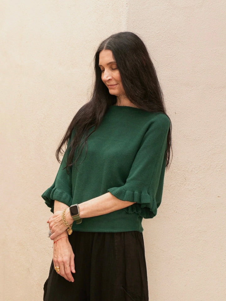 Meo Knit Flutter Sweater (Forest Green)