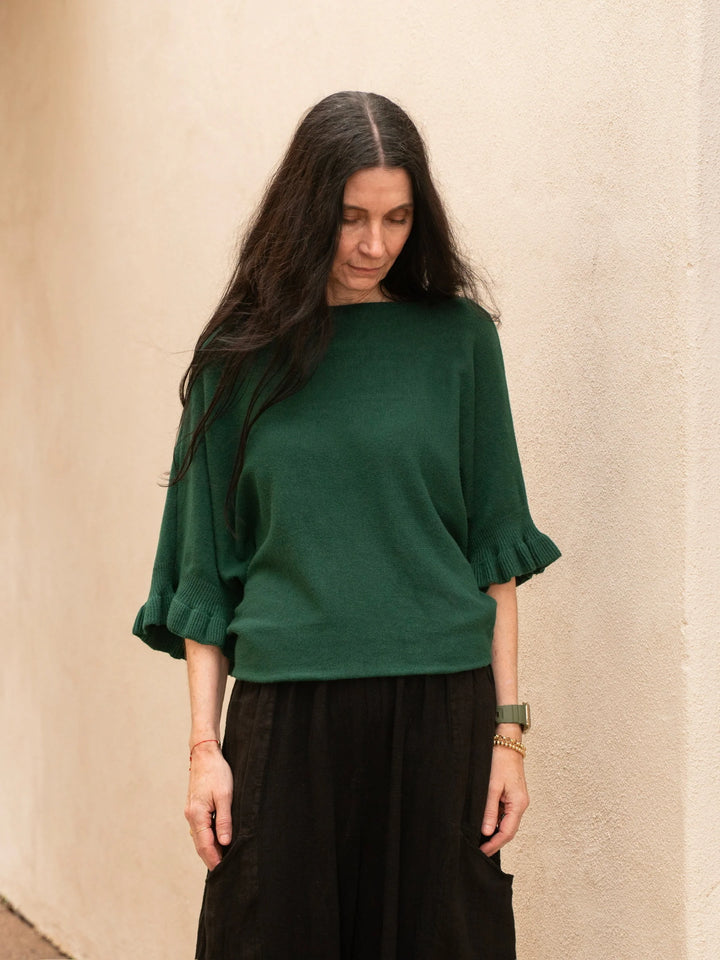 Meo Knit Flutter Sweater (Forest Green)