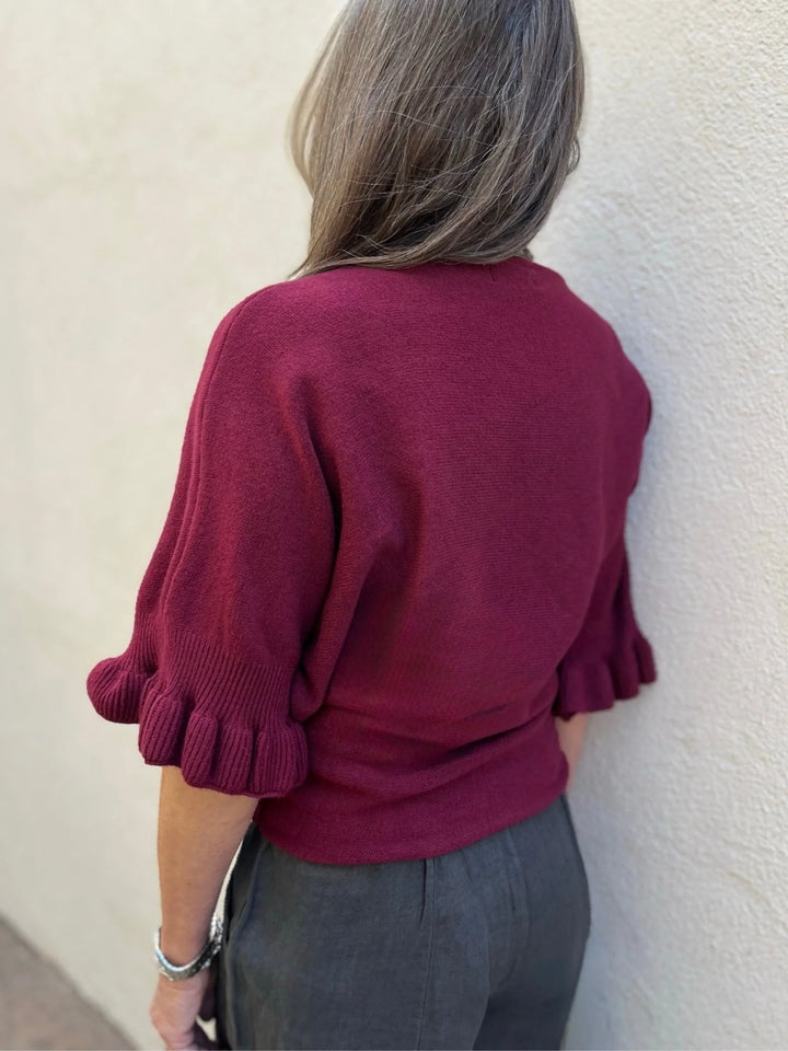 Meo Knit Flutter Sweater (Burgundy)