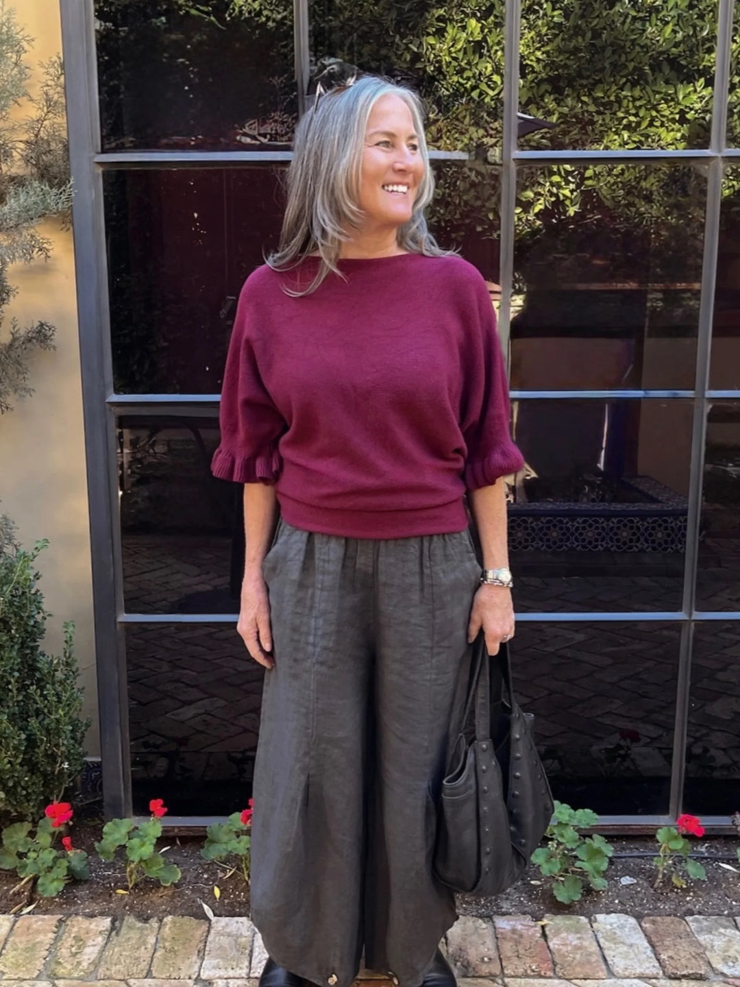 Meo Knit Flutter Sweater (Burgundy)