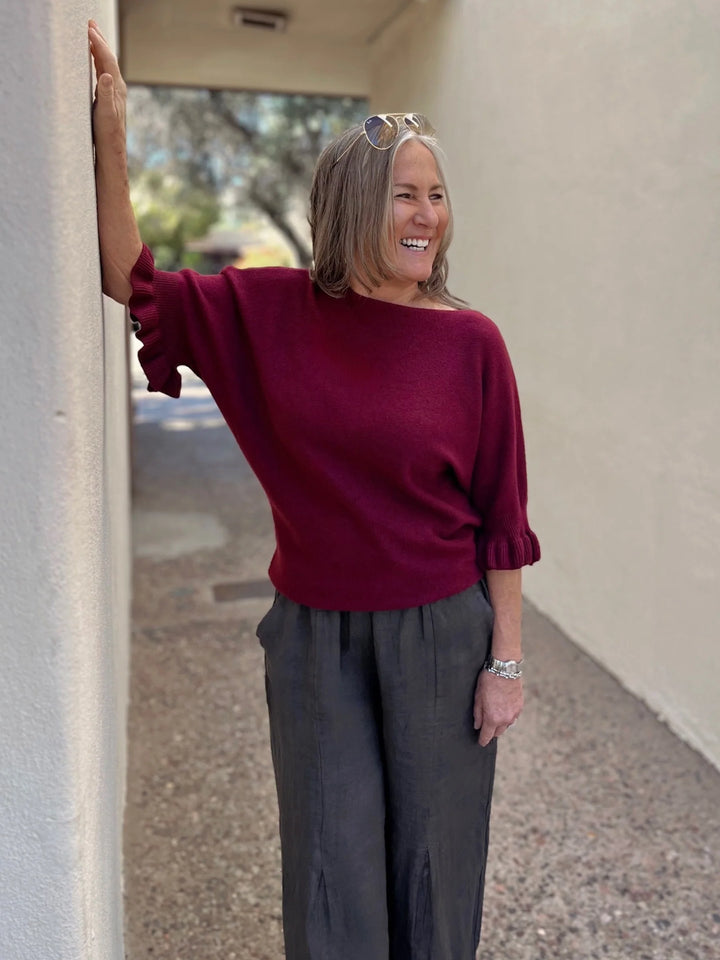 Meo Knit Flutter Sweater (Burgundy)