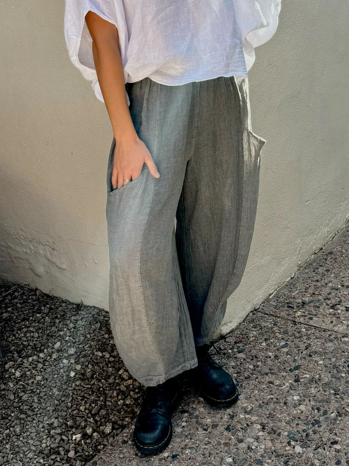 Meo Linen Barrel Pant (Charcoal)