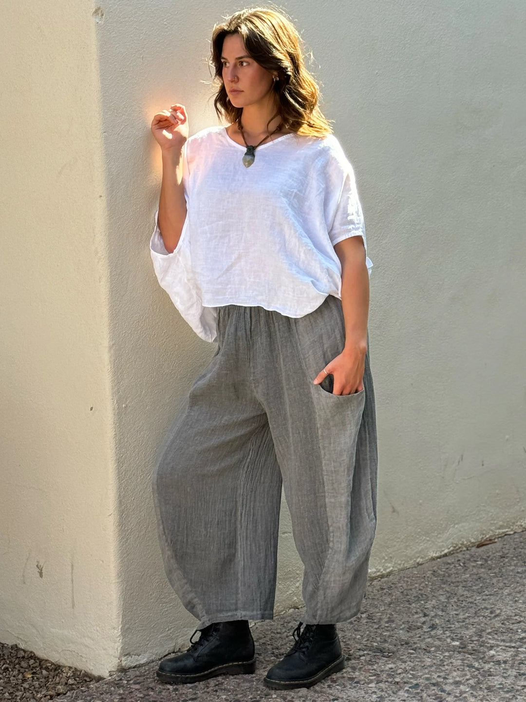 Meo Linen Barrel Pant (Charcoal)
