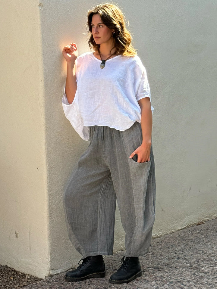 Meo Linen Barrel Pant (Charcoal)