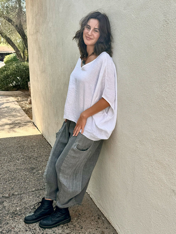Meo Linen Barrel Pant (Charcoal)