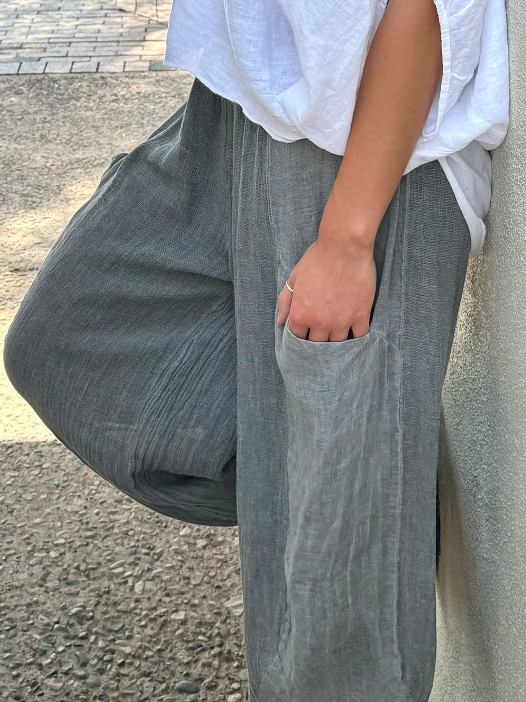 Meo Linen Barrel Pant (Charcoal)