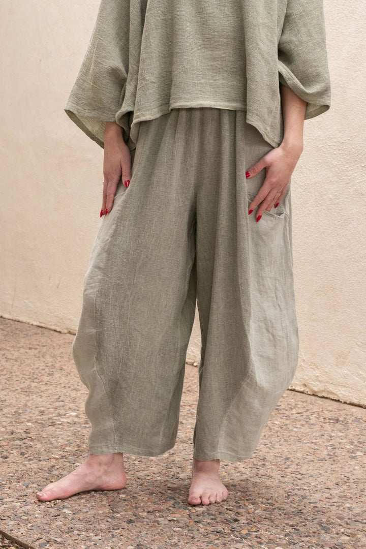 Meo Linen Barrel Pant (Olive)