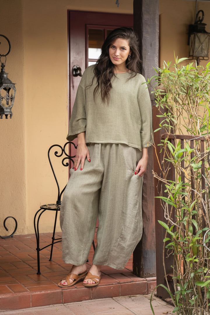 Meo Linen Barrel Pant (Olive)