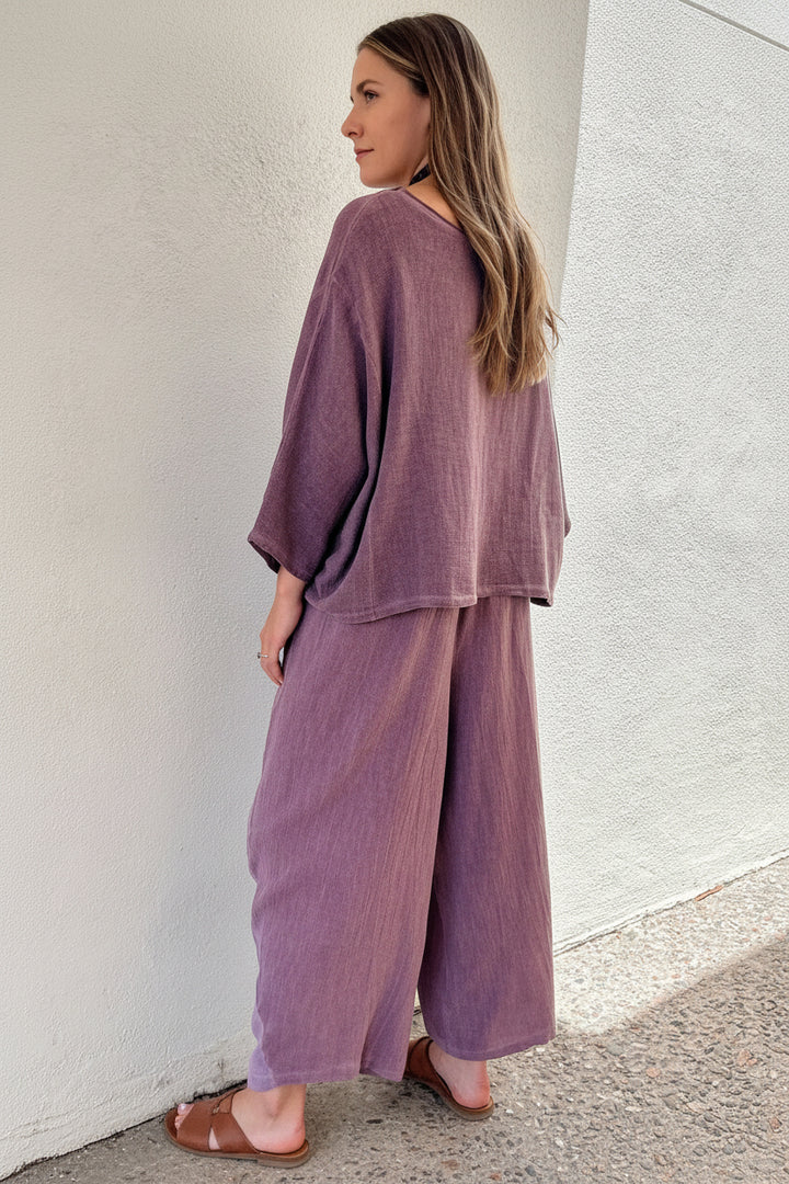 Meo Linen Boxy Dolman Tee (Plum)