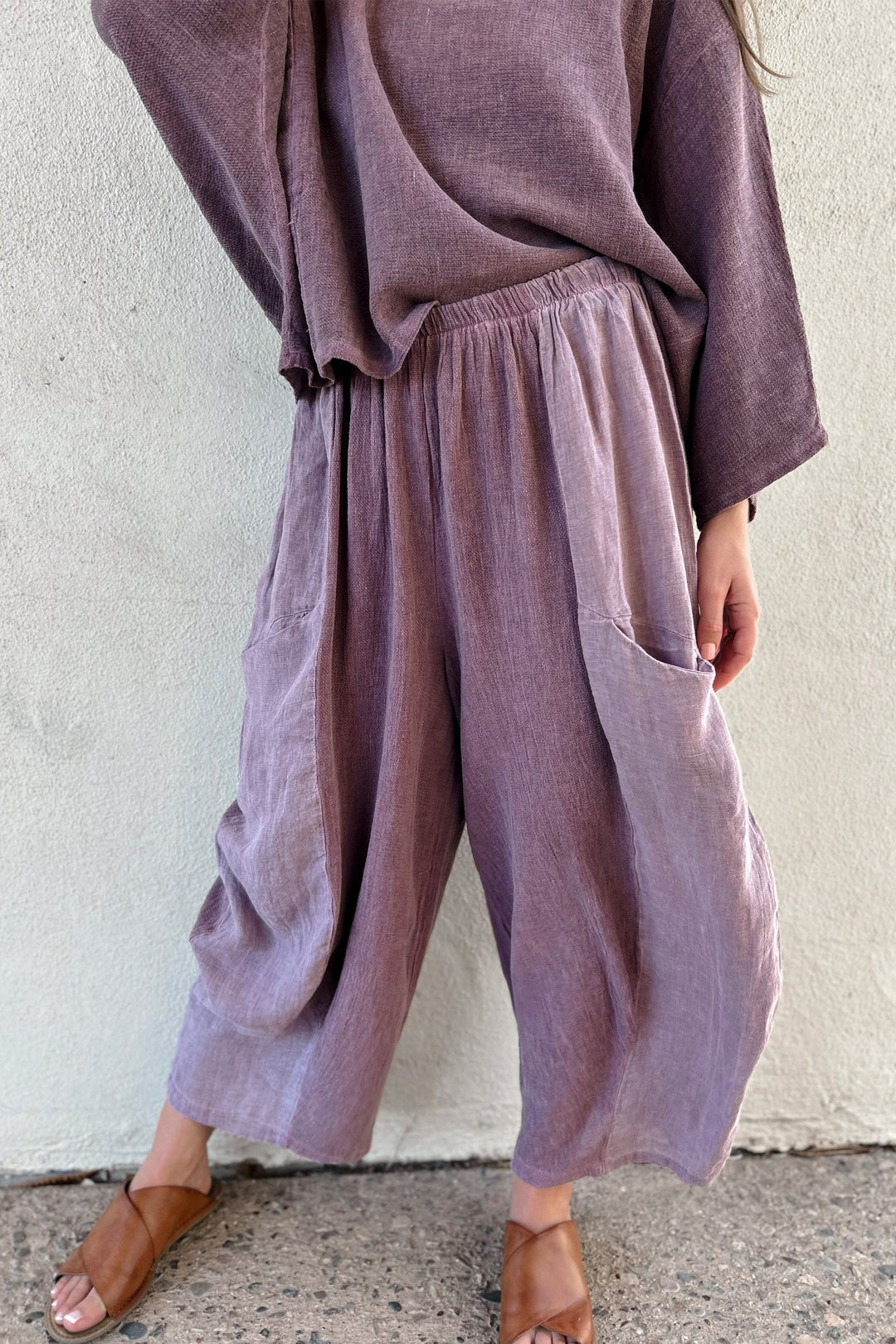 Meo Linen Barrel Pant (Plum)