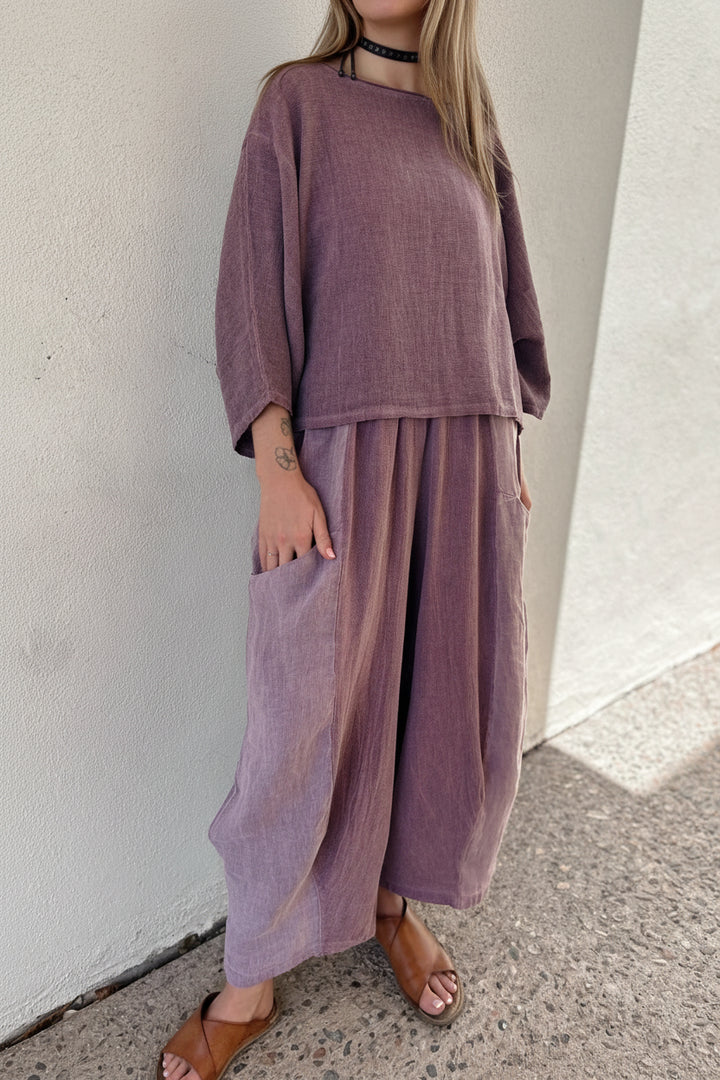 Meo Linen Boxy Dolman Tee (Plum)