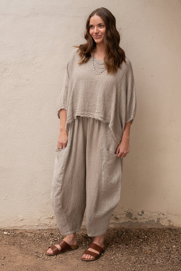 Meo Linen Barrel Pant (Taupe)