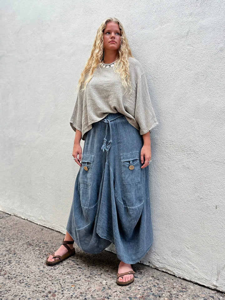 Meo Linen Cargo Skirt (Navy)