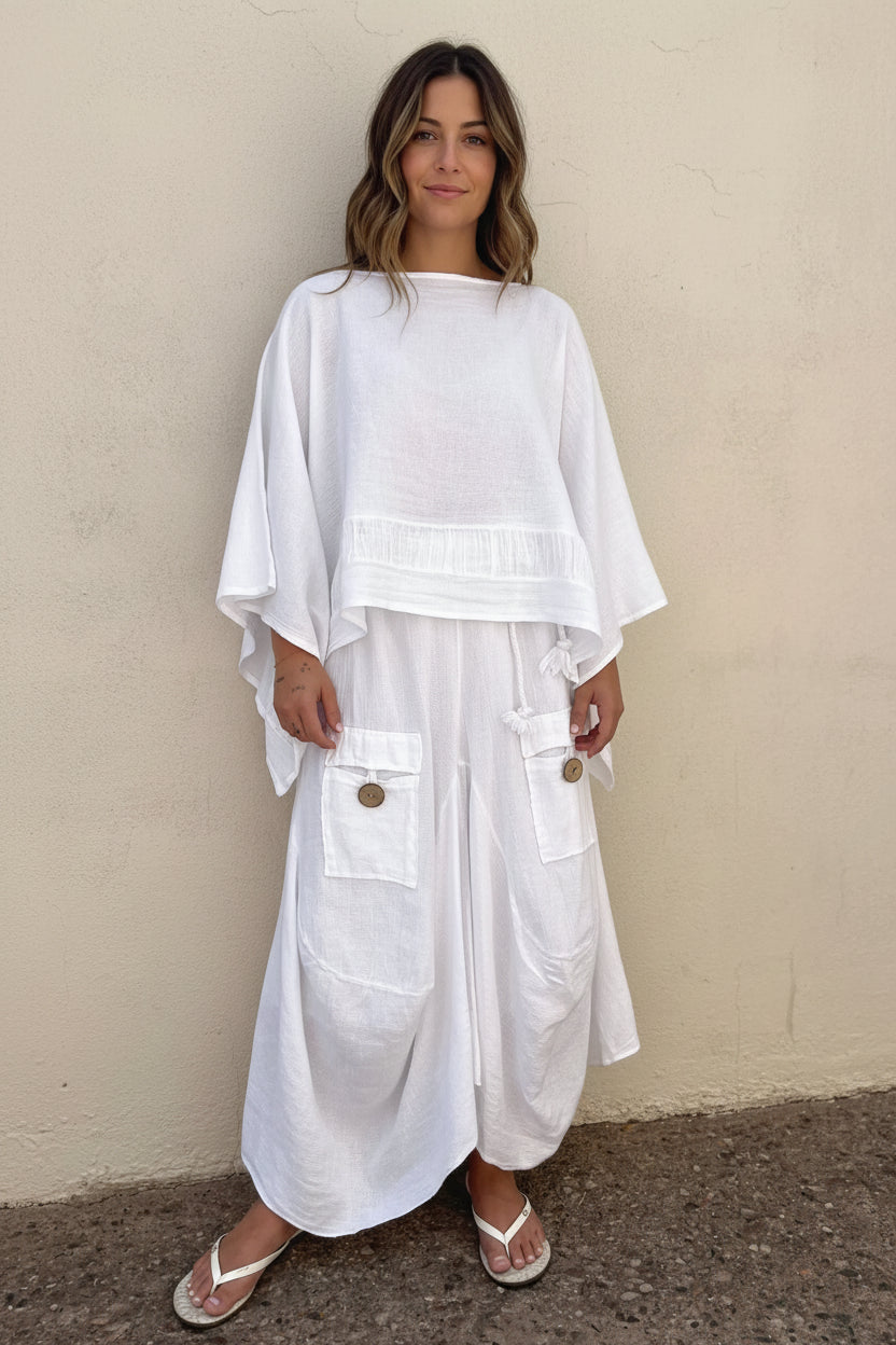 Meo Linen Cargo Skirt (White)