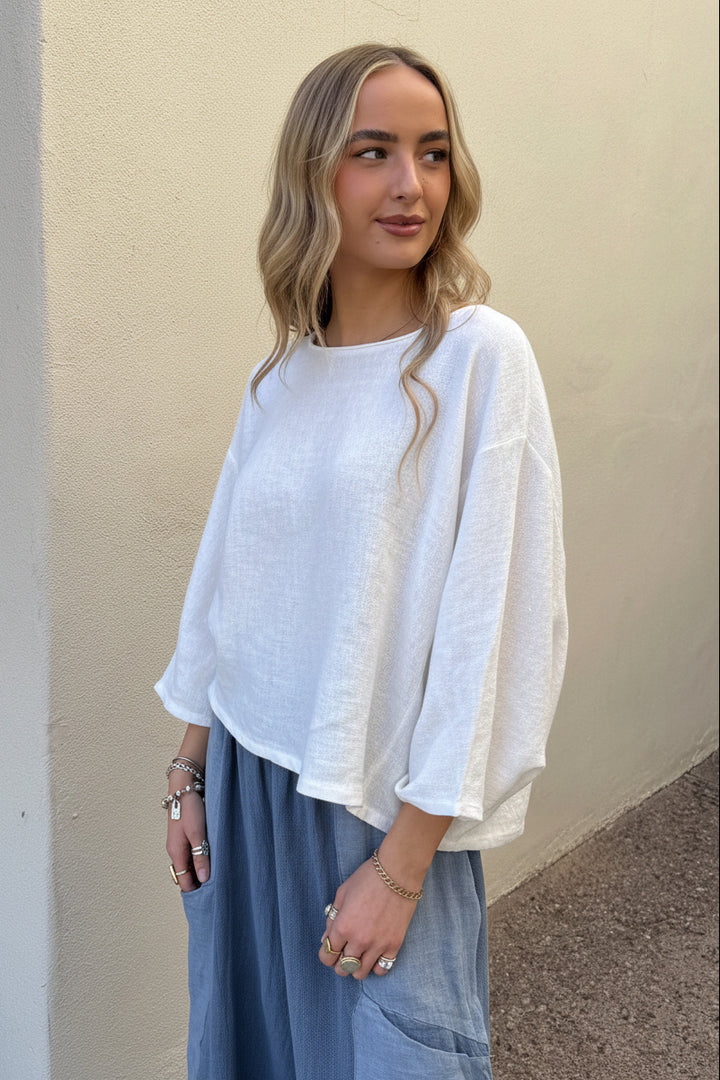 Meo Linen Boxy Dolman Tee (White)