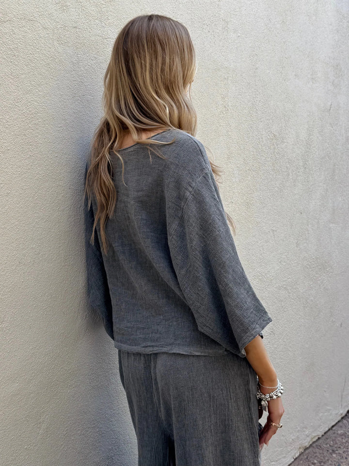 Meo Linen Boxy Dolman Tee (Charcoal)