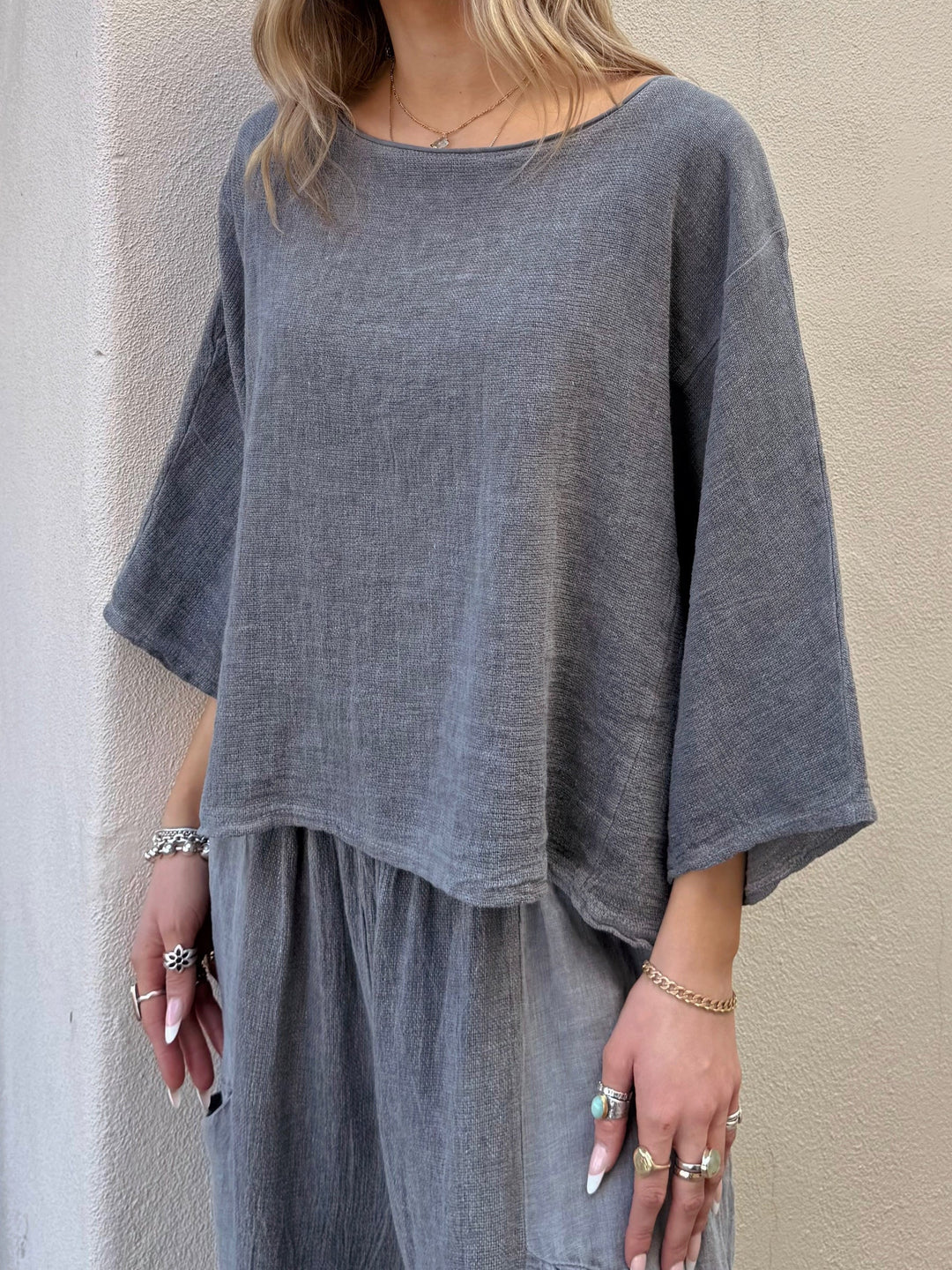 Meo Linen Boxy Dolman Tee (Charcoal)