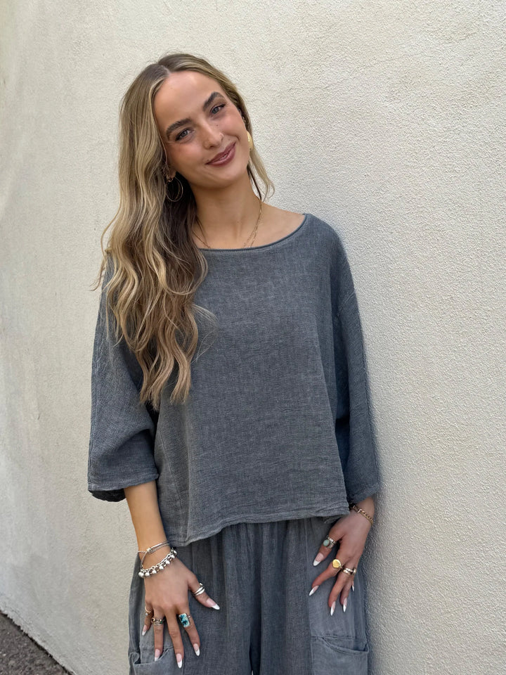 Meo Linen Boxy Dolman Tee (Charcoal)