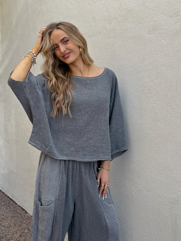 Meo Linen Boxy Dolman Tee (Charcoal)
