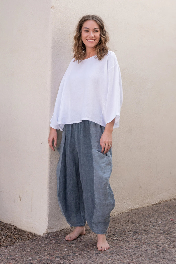 Meo Linen Boxy Dolman Tee (White)