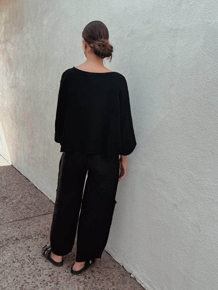 Meo Linen Boxy Dolman Tee (Black)