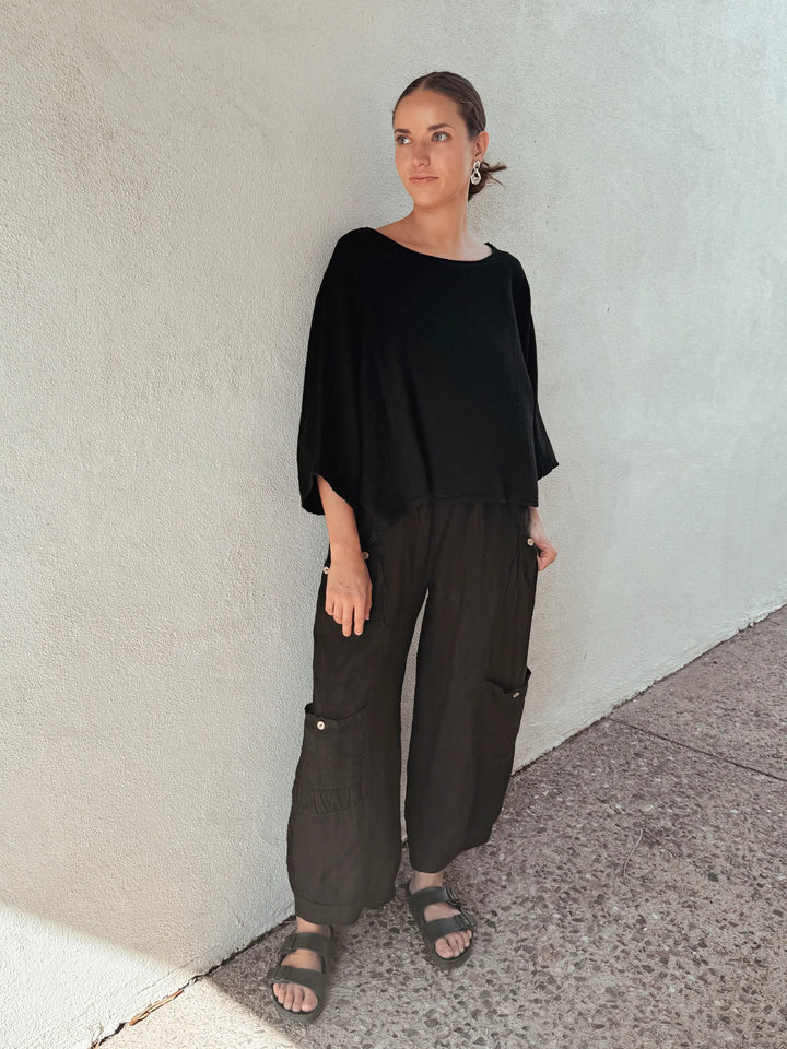 Meo Linen Boxy Dolman Tee (Black)