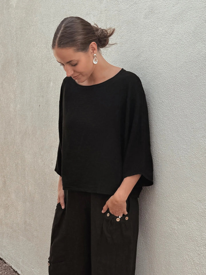 Meo Linen Boxy Dolman Tee (Black)
