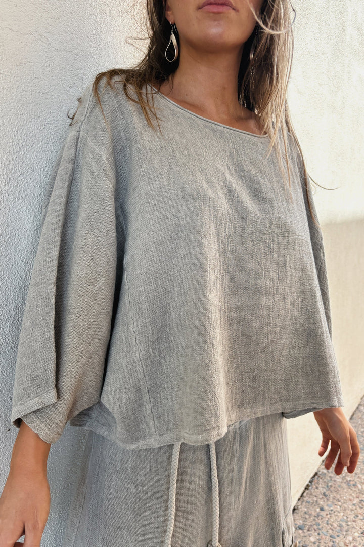 Meo Linen Boxy Dolman Tee (Taupe)