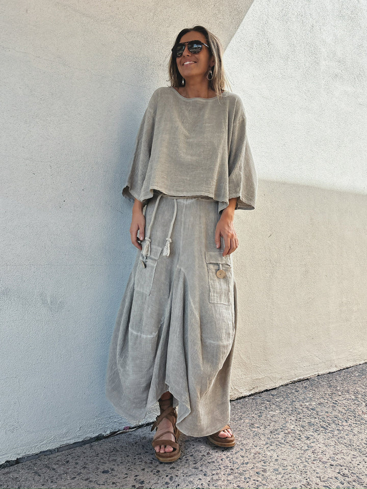 Meo Linen Boxy Dolman Tee (Taupe)