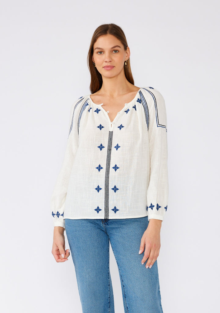 Lovestitch Myrah Cotton Blouse (White/Navy)