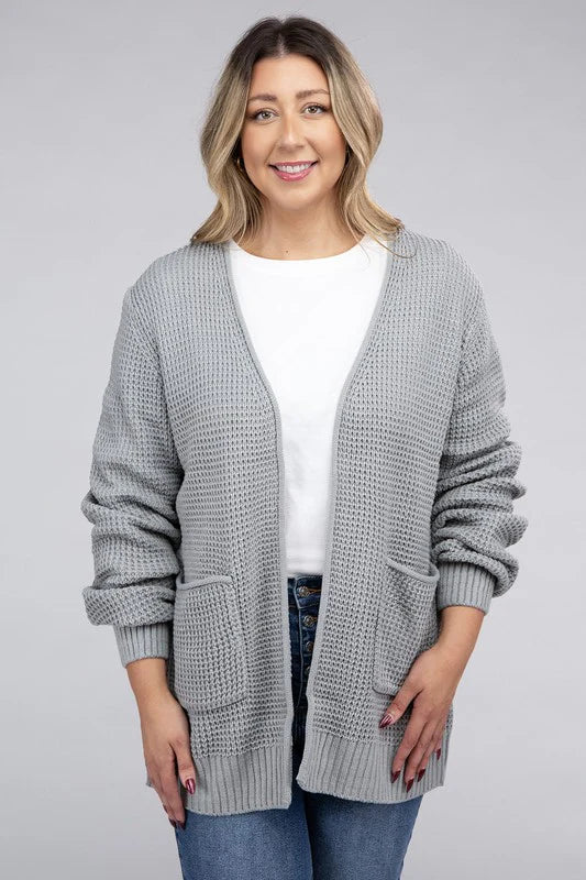 Zen Waffle Knit Cardigan (Heather Grey)