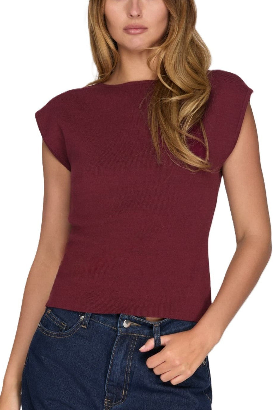 She + Sky Boat Neck Sweater Tee (Wine)
