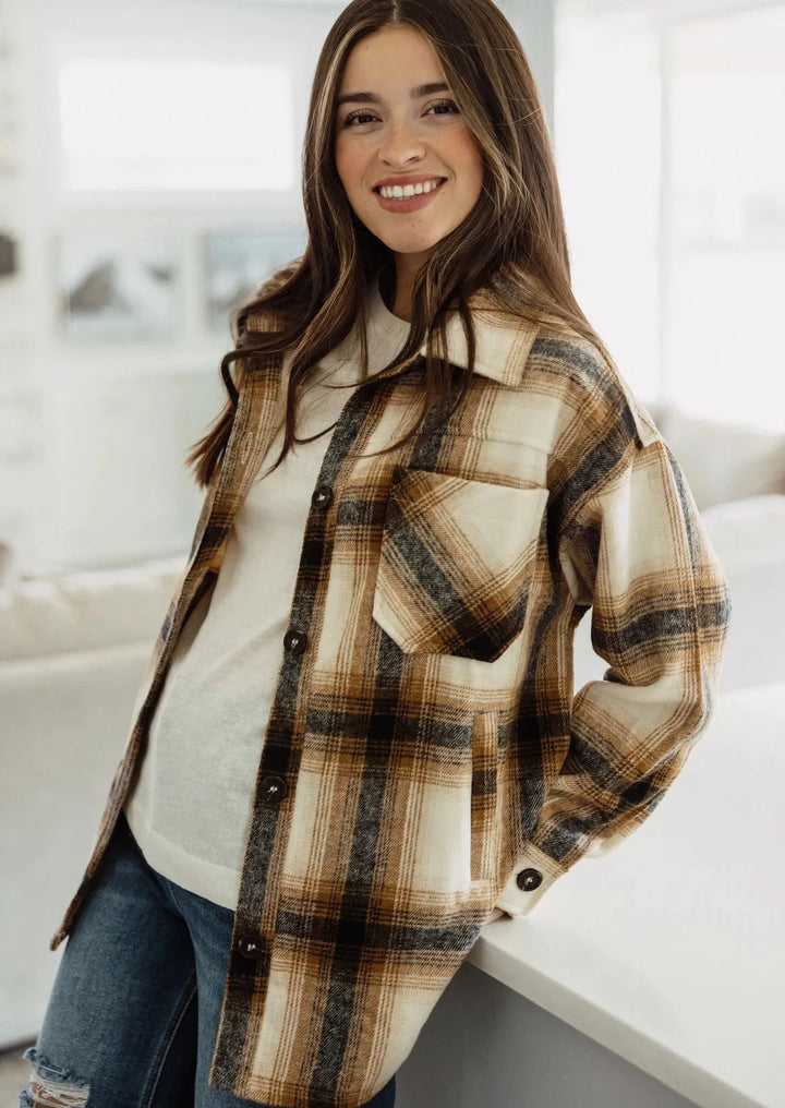 Zen Oversized Plaid Shacket (Camel)