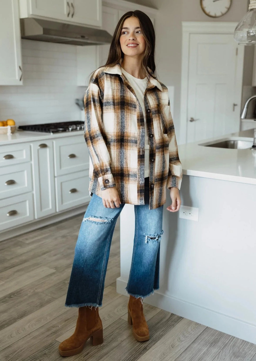 Zen Oversized Plaid Shacket (Camel)