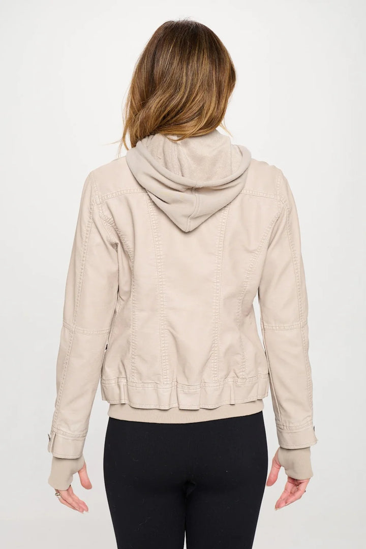 Girl Next Door Vegan Leather Jacket (Cream)