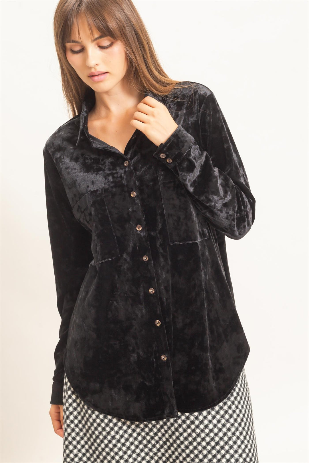 HYFVE Velvet Button Down Shirt (Black)